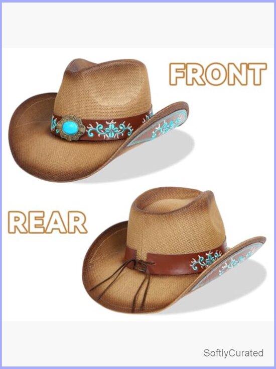 Straw Wide Brim Cowboy Hat with Shapeable Brim, Adjustable Unisex main image 7